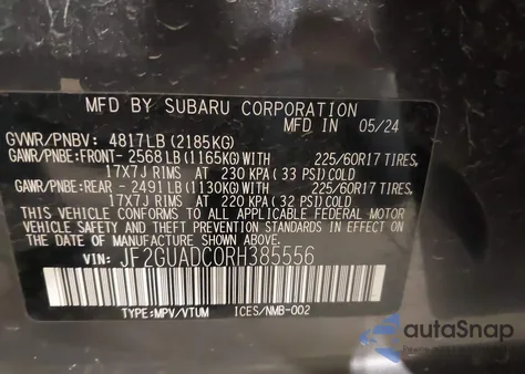 2024 Subaru Crosstrek Premium from USA, damaged, VIN JF2GUADC0RH285556